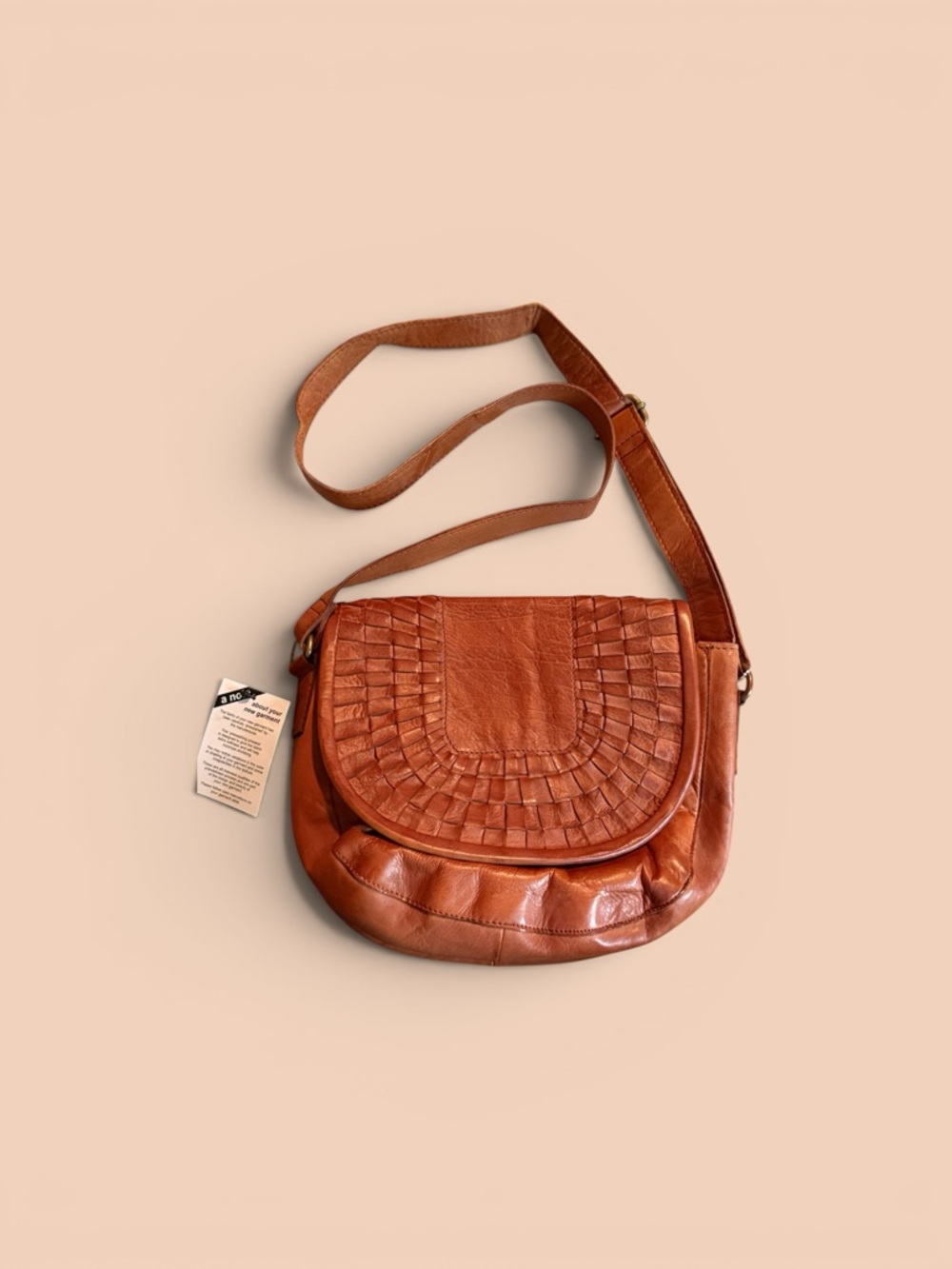 NorthStyle Woven Flap Crossbody Bag - Cognac Brown